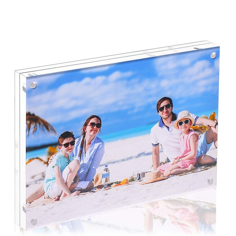 JUOIFIP Acrylic 8 X 10 Photo Frame Clear Floating Double Sided Magnetic Picture Certificate Document Magnetic Photo Frame for Tabletop Display with Frame Stand and Gift Box (Free Soft Microfiber) - Image 1